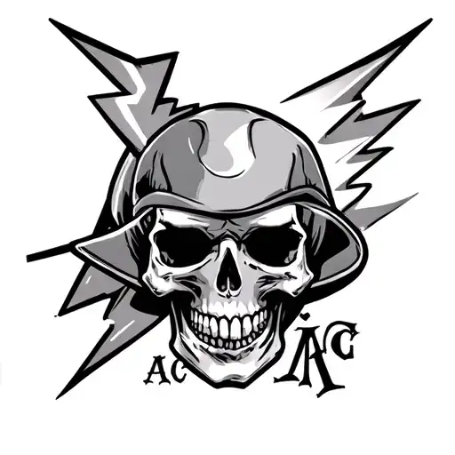 Western Skull With Lighting Bolt And Initials Ac