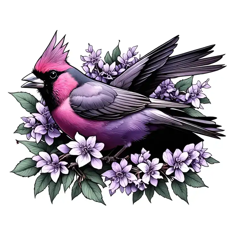 Lilac With Cardinal Bird