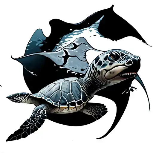 Manta Ray Wrapped Around Upper Arm With A Sea Turtle Realism