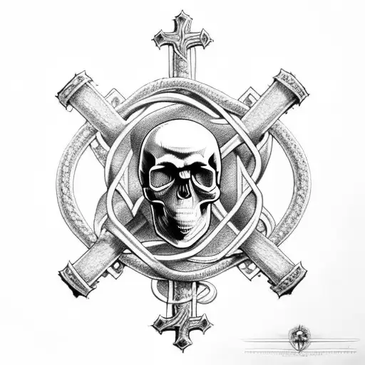 Cross Of Chains With Skull On Forearm