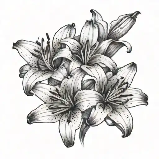 A Black-grey Portrait Of Lily Flowers In A Realistic Style