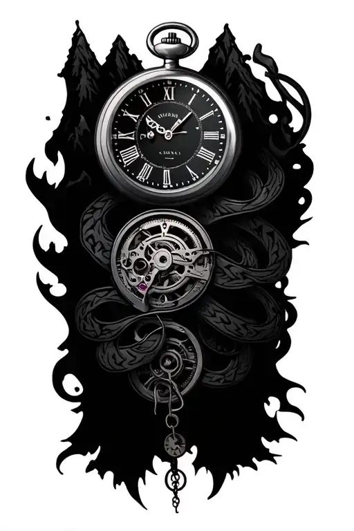 Mountains Pocket Watch Mechanism Intertwined