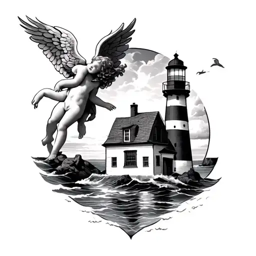 Lighthouse And Cherub Angel