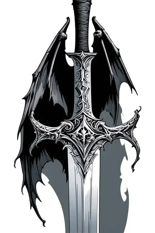 Gothic Sword With Bat Wings Spread