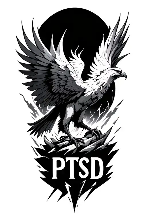 Phoenix Rising From The Ashes Symbolizing Overcoming Ptsd With Lightening Bolts Around It