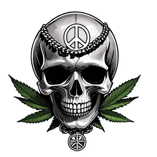 Peace Symbol On A Skull Wearing A Weed Symbol Necklace