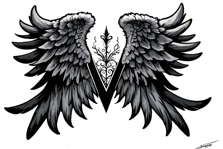 Simple Wings With A Fancy V In The Middle And Some Hidden Meaningful Art Within The V