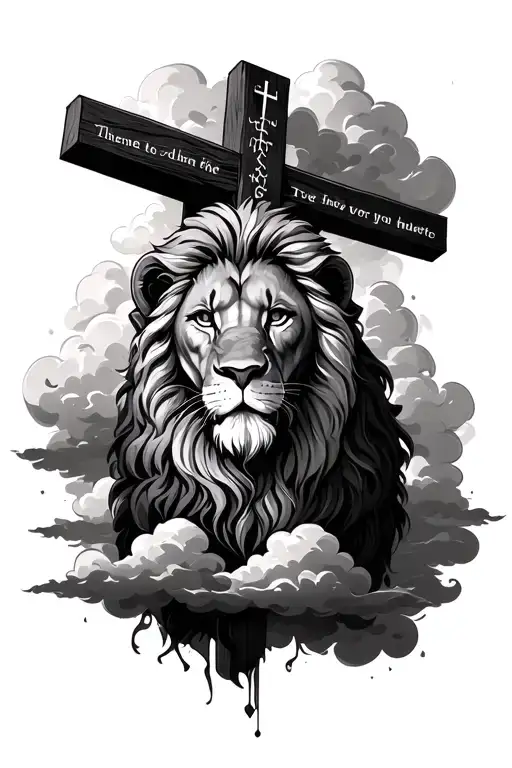 Lion With Clouds And A Cross Iwith A Verse Written