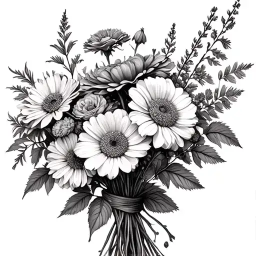 Rose Cosmos Chrysanthemum Larkspur Flower Bouquet Tied