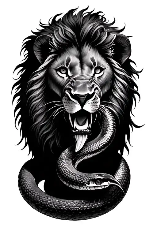 Lion Killing A Snake