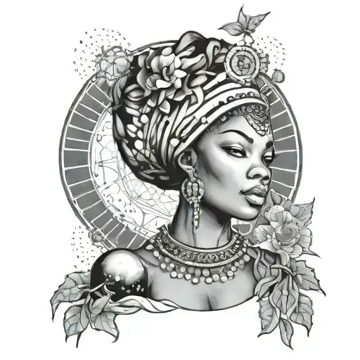 Nigerian Princess With Solar System And Tree In The Back Ground