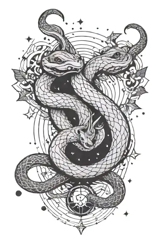 Two Snakes In The Shape Of Gemini With Lines On Top And Bottom With The Constellation Of Gemini