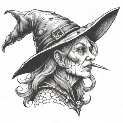 Old Witch With Warts And A Pointy Nose Wearing A Hat