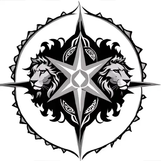 Simple Star Of Inanna And Lion In An Intertwined Design