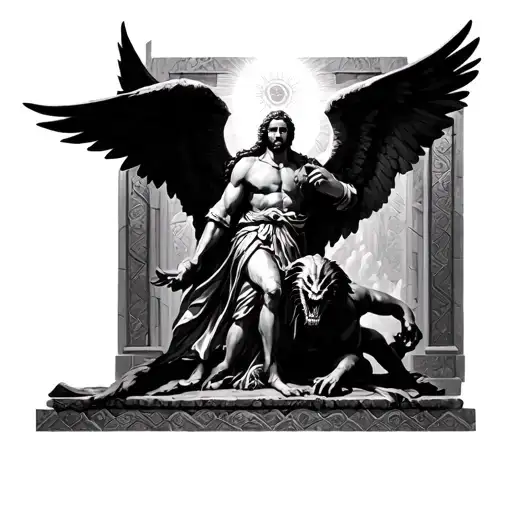 Heaven's Gate Above Saint Michael The Archangel Slaying A Demon