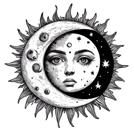 Sun And Moon Line Art