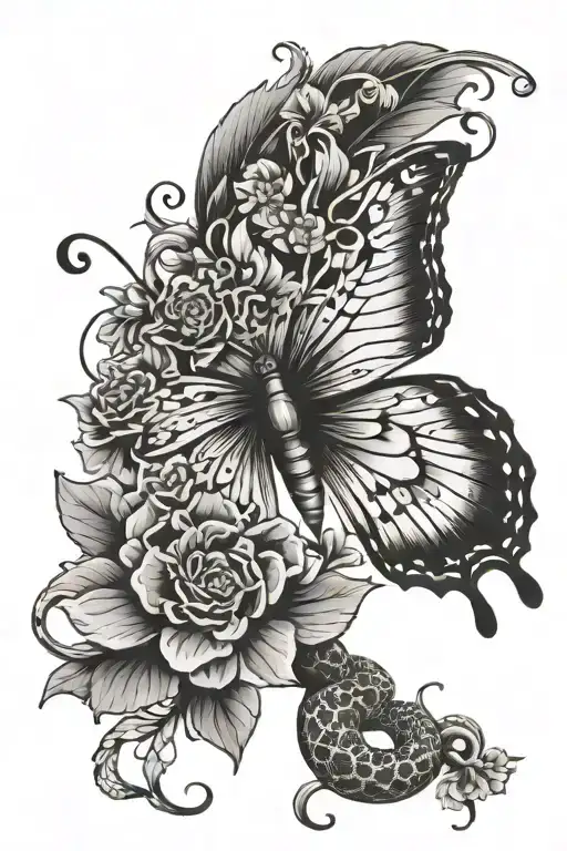 Butterfly With Snake And Flowers