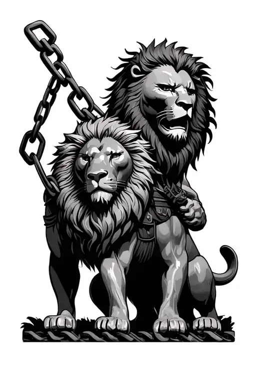 Spartan Holding Lion With Chain