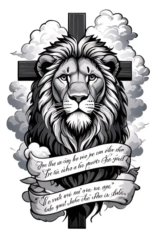 Lion With Clouds And A Cross Iwith A Verse Written