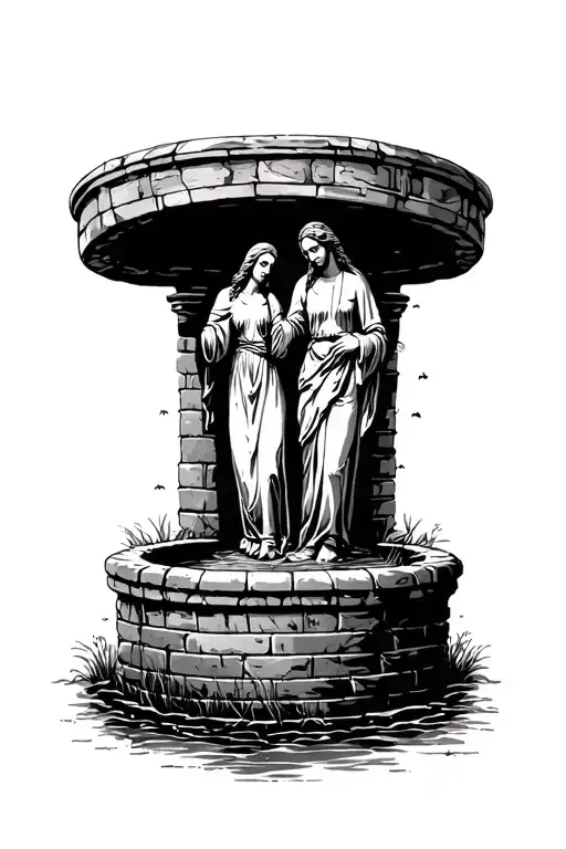 Silhoutte Of Woman Standing By A Well With Jesus