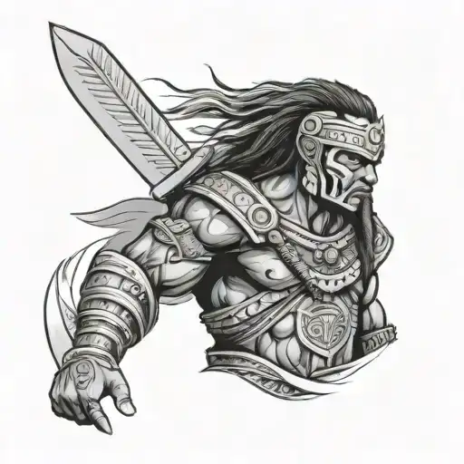 Design A Melanesian Warrior Wielding A Machete In A Black And Grey Style