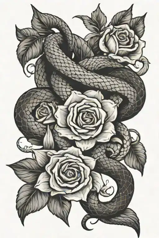 Snake Wrapped Around A Rose And A Daffodil Bouquet
