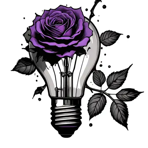 Black And Purple Rose Coming Out Of A Broken Light Bulb