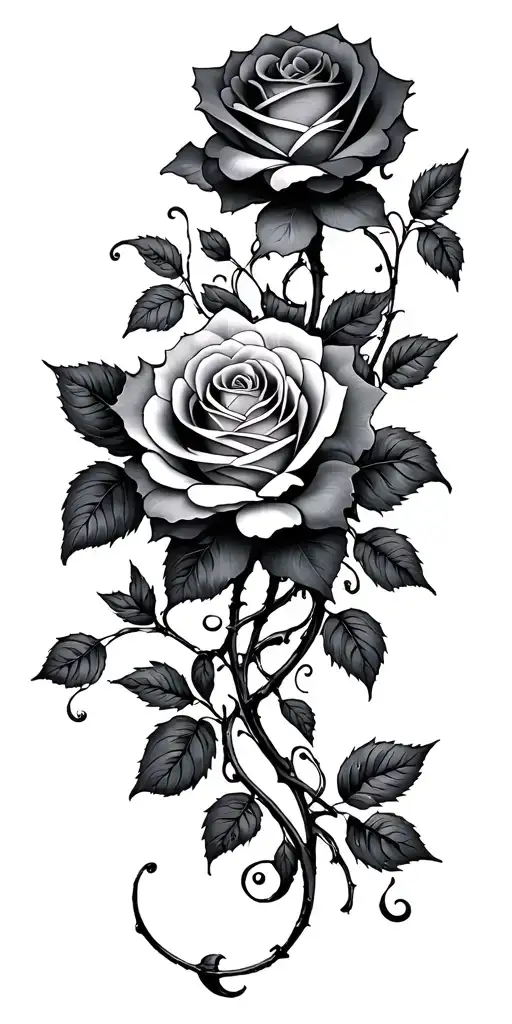 Rose Vines And Ink Swirls Intertwined