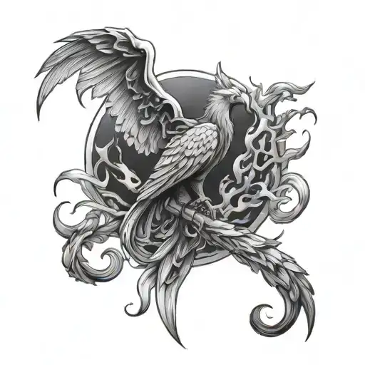 Wands And Phoenix Rising From The Ashes