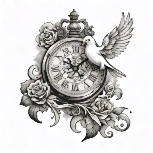 Dove On Top Of Broken Clock With Smoke Background
