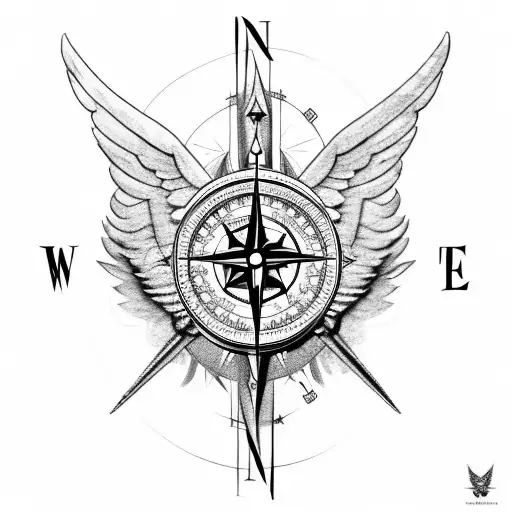 Compass Covered With Wings With Messy Edges