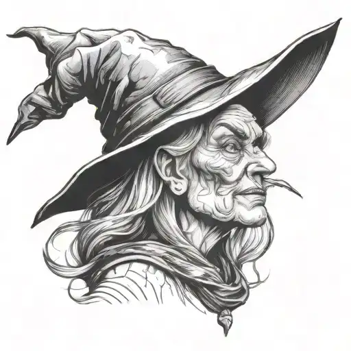 Old Witch With Wrinkles And A Pointy Nose Wearing A Hat