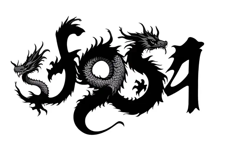 Japenese Style Dragons In The Shape Of The Word Sosa