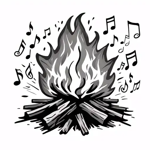 Campfire With Music Notes Floating