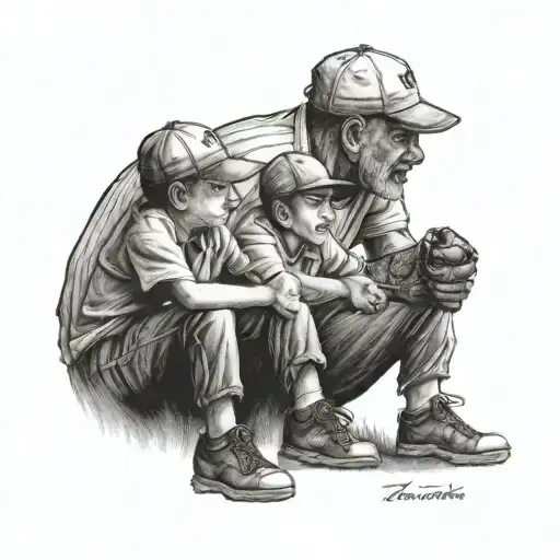 Father And 2 Sons Watching Baseball