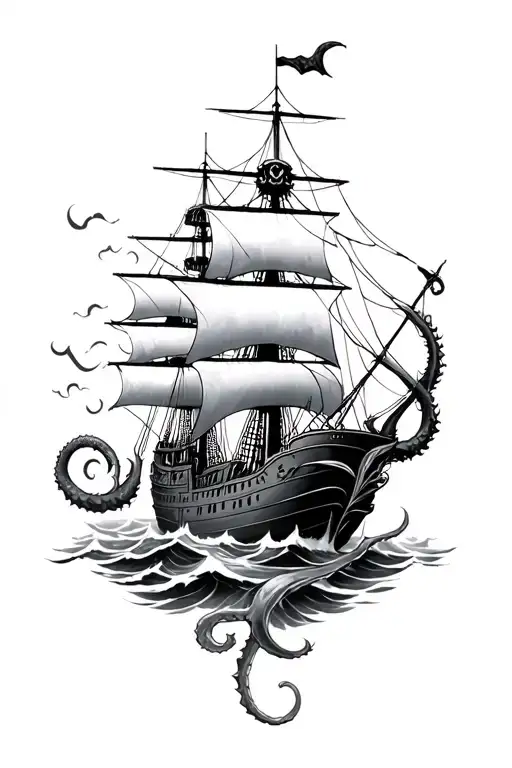 Kraken Over Powering A Pirate Ship