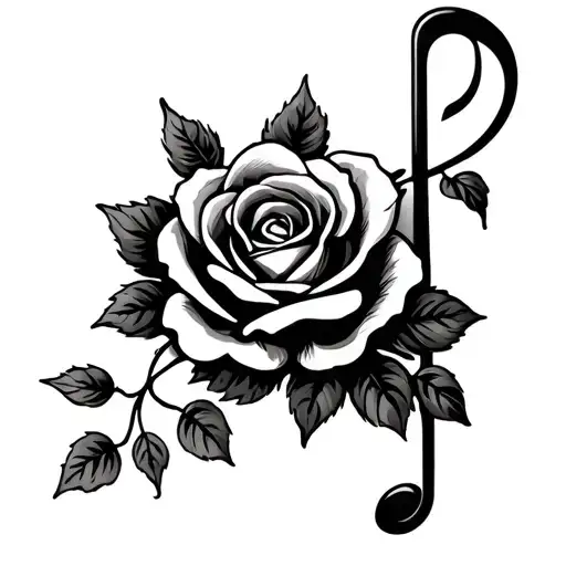 A Music Note But With A Tiny Rose And The Vine Wrapped Around The Music Note