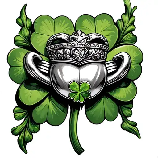Irish Claddagh Ring Coming Out Of A Shamrock Intertwined