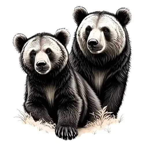 Fine Line Mother Bear And Cub
