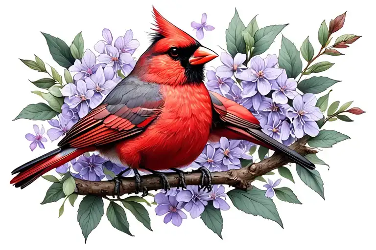 Lilac With Cardinal Bird