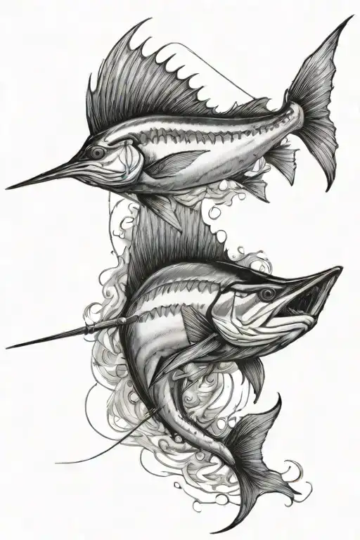 Sailfish With Two People Fishing In Top Fin