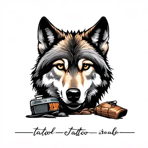 Wolf And Travel Themed Tattoo Featuring