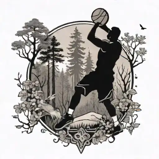 An Athlete Shooting Hoops In A Mystical Forest Setting