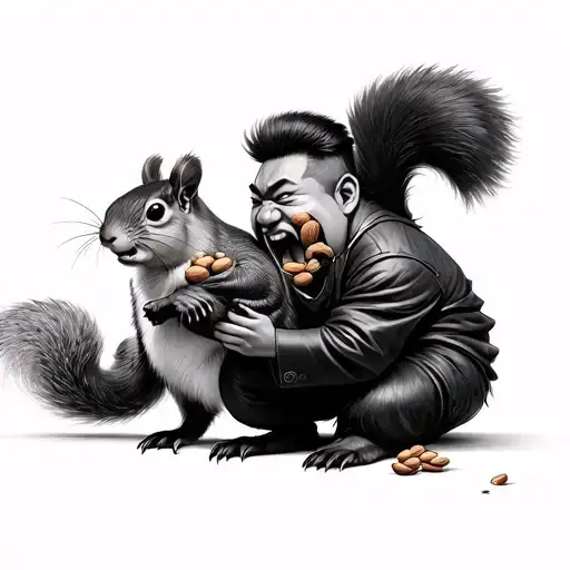 Chinese Guy Getting Attacked From Squirrel Holding Nuts