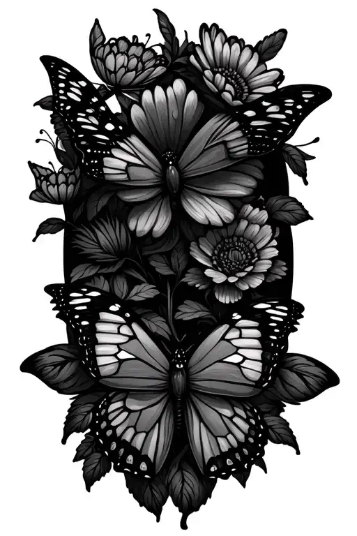 Butterflies Around Flowers