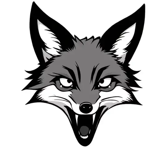 Neo-trad Fox With White Eyes And Mouth Open