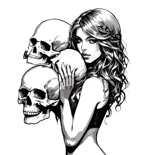 Angle Girl Cradling A Skull