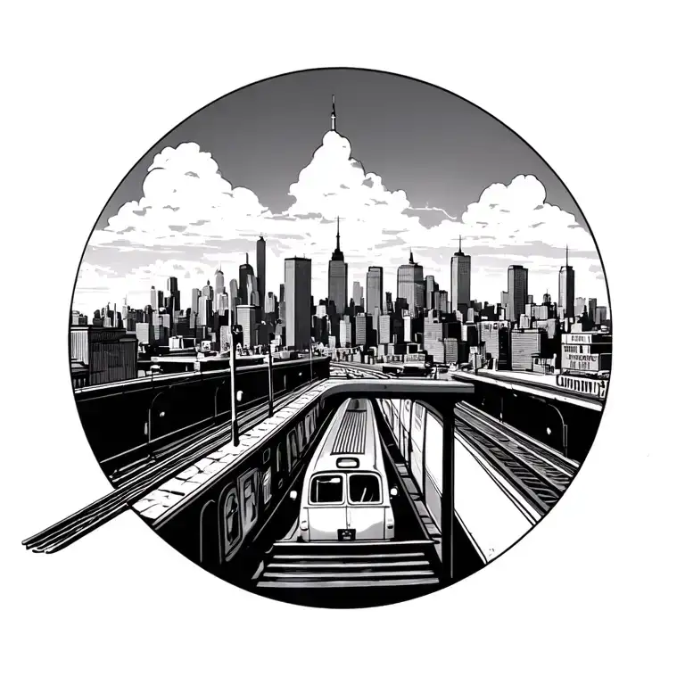 New York City Skyline With Subway Station Surrounded