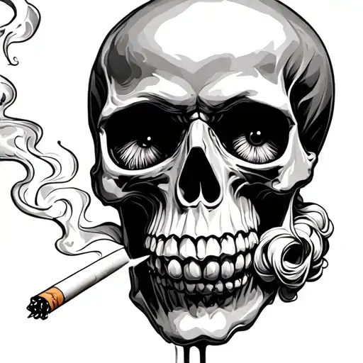 Skull With Eyes Smoking A Cigarette Burning Black