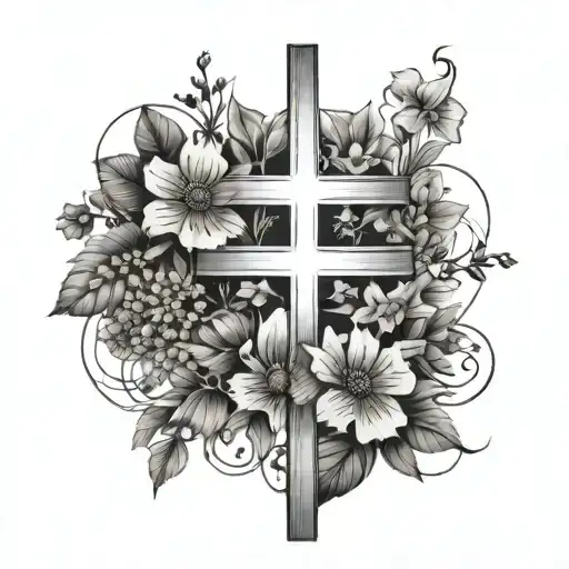 Straight Line Cross With Simple Wild Flowers